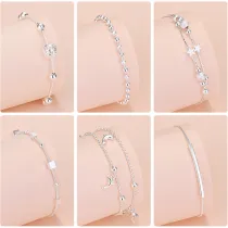 Silver Dolphins Stars Beads Heart Clavicle Pendant Chain Jewelry Bracelet