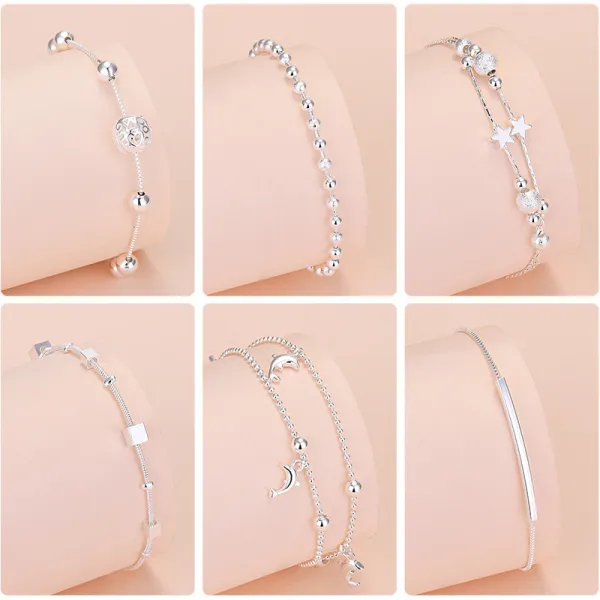 Silver Dolphins Stars Beads Heart Clavicle Pendant Chain Jewelry Bracelet
