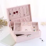 Two Layer PU Leather Jewelry Box with Lock For Girls and Women