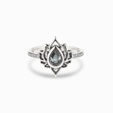 Sterling Silver Lotus Flower Diamond Ring Jewelry Gifts