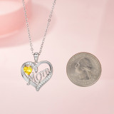Mom Letter Sterling Silver Love Heart Pendant Necklace Birthstones Jewelry Diamond For Mother's Day