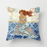 4PCS Home Cotton Decorative Ocean Mermaid Throw Pillow Case Cushion Covers For Sofa Couch Bed Chair