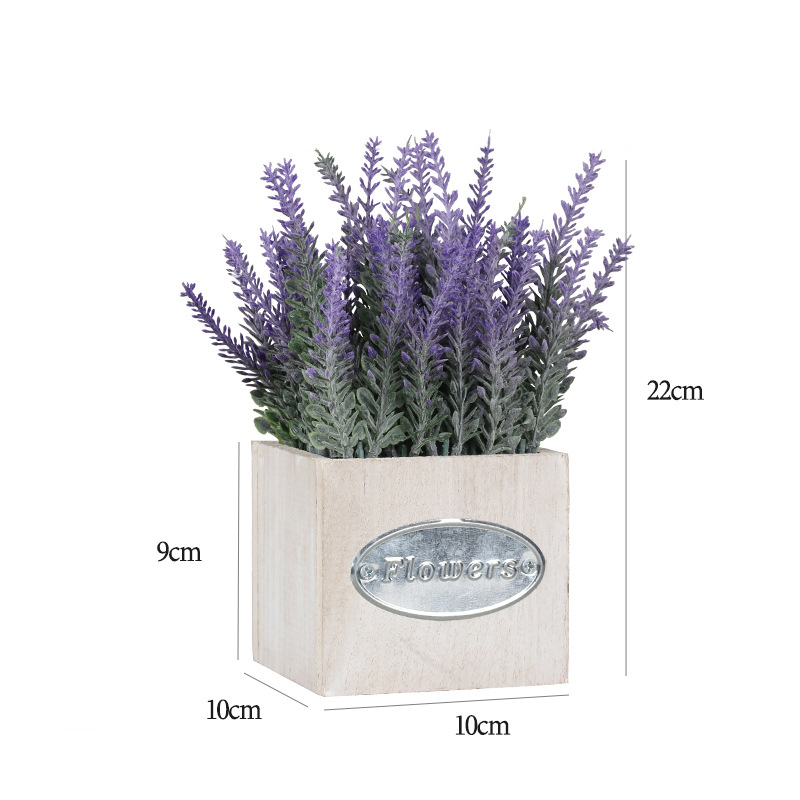 Artificial Lavender Plant Combination Flower Wooden Potted Landscape Decoration