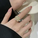 Gold Sunflower Clover Windmill Rotating Opening Ring Necklace Earring Jewelry Set