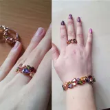 4PCS Colorful Drop Diamond Ring Earring Necklace Bracelet Jewelry Set Crystal Gift For Women Girls