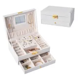 Two Layers Drawer Jewelry Box Storage Box with Mirror For Girls and Women