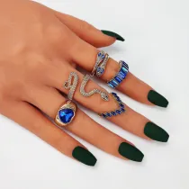 5PCS Snake Shape Gem Heart Vintage Knuckle Stackable Finger Rings Set
