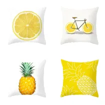 4PCS Yellow Lemon Pineapple Cotton Decorative Throw Pillow Case Cushion Covers