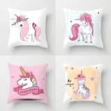4PCS Home Cotton Decorative Cartoon Unicorn Throw Pillow Case Cushion Covers For Sofa Couch Bed Chair
