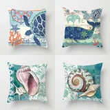 4PCS Home Cotton Decorative Ocean Mermaid Throw Pillow Case Cushion Covers For Sofa Couch Bed Chair