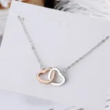 Full Drill Silver Rose Gold Double Heart Ring Diamond Pendant Chain Jewelry Necklace