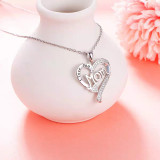 Love Heart Mom Necklace 925 Sterling Silver Necklaces Birthday Mother's Day Jewelry Gift for Women