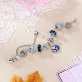 Women Blue Stars Silver Beaded Zircon Diamond Crystal Charm Bead Soft Chain Bracelet