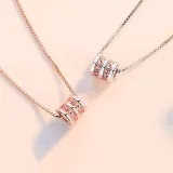 Sterling Silver Pink Zircon Diamonds Small Waist Clavicle Pendant Chain Jewelry Necklace
