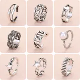 9PCS Silver Vintage Star Hollow Stackable Finger Punk Rings Set