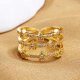 Three Rows Star Diamond Opening Adjustable Ring Gifts