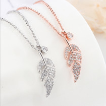 Full Drill Leaves Diamond Pendant Chain Jewelry Necklace