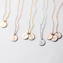 2PCS Pendant Necklace and Bracelet Plated Disc Double Side Engraved A-Z Letter Jewelry Gift for Women