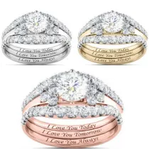 Diamante Ring Love You Today Tomorrow Always 3PCS Jewelry Set Gifts for Women Girls