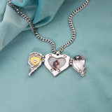 Opened Slogan Heart Angel Wings Necklace with Picture Color Printing Custom Gift