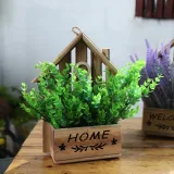 Artificial Lavender Eucalyptus with LED Hollow Out Wooden House Hanging Pendant Decoration