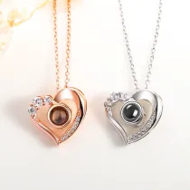 White Zircon Diamonds Heart-shaped Projection Clavicle Chain Jewelry Necklace