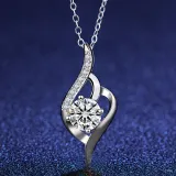 Sterling Silver Zircon White Diamond Feather Clavicle Pendant Chain Jewelry Necklace