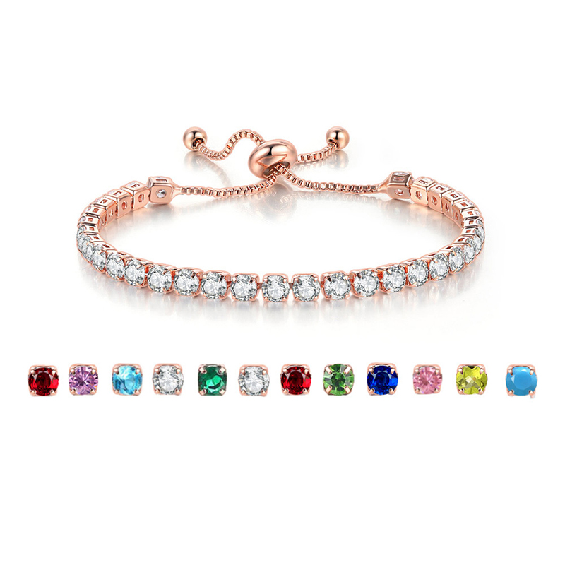 4mm Round Adjustable Crystal Birthstone Bracelet Gift For Mom Friends