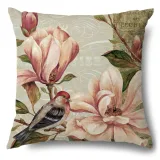 4PCS Home Cotton Decorative Spring Flower and Butterfly Throw Pillow Case Cushion Covers For Sofa Couch Bed Chair