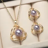 Mother's Day Gift Jewelry Geometry-Shaped Pearl Necklace and Earring Set with Box
