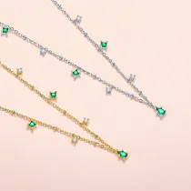 Water Drop Green Zircon Diamond Pendant Chain Jewelry Necklace