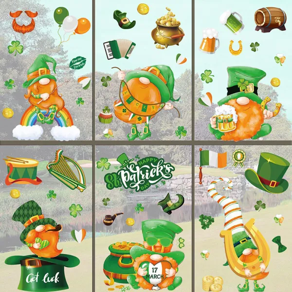 9PCS St. Patrick's Day Window Stickers Glass Door Decals Fridge Static Clings