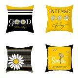 4PCS Home Cotton Decorative Throw Pillow Daisy Pttern Case Cushion Covers For Sofa Couch Bed Chair