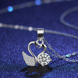Sterling Silver Zircon White Diamond Swan Clavicle Pendant Chain Jewelry Necklace