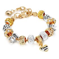 Women's Golden Heart I Love You Silver Crown Zircon Golded Crystal Charm Chain Jewelry Bracelet