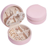 Circular Zipper Type PU Leather Jewelry Box with Mirror For Girls and Women