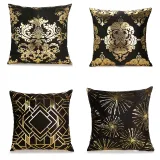 4PCS Home Cotton Decorative Gold Blocking Throw Pillow Case Cushion Covers For Sofa Couch Bed Chair