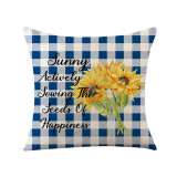 4PCS Home Cotton Decorative Sunflower Plaids Throw Pillow Case Cushion Covers For Sofa Couch Bed Chair