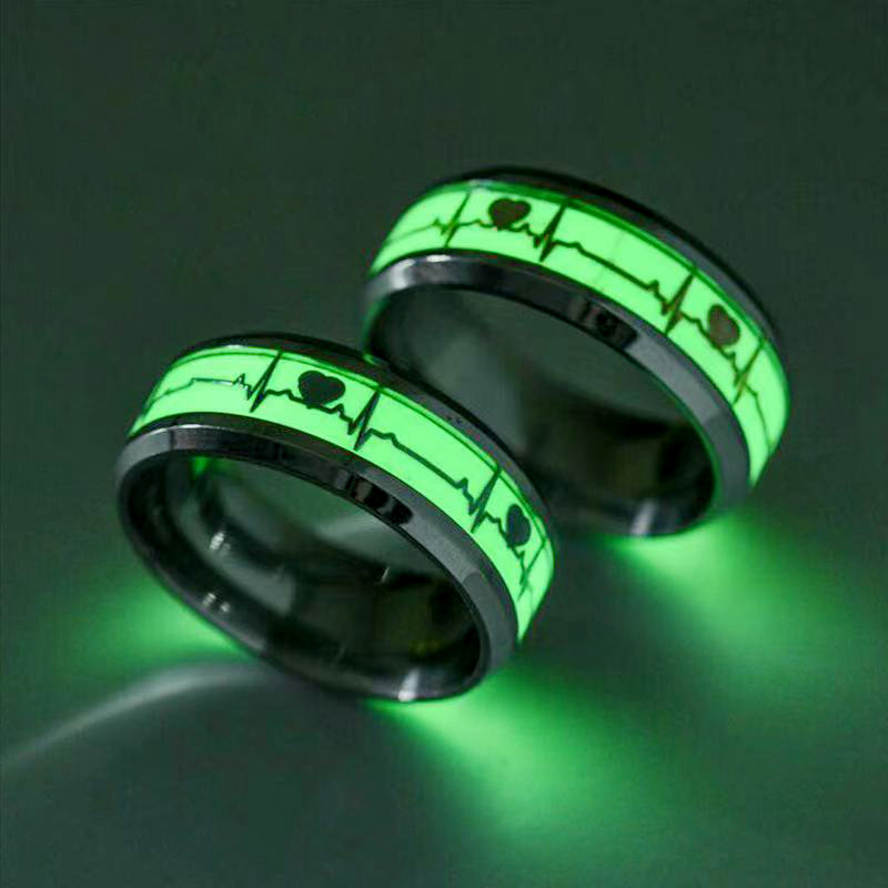 Luminous ECG Stainless Steel Ring Heartbeat Ring Glowing Jewelry