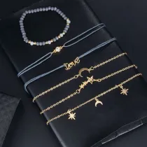 Pentagram Moon Letter Clavicle Chain Gold Bracelet