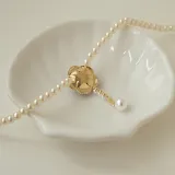 3PCS Pearl Jewelry Flower Necklace Brooch and Earrings Set Mom Gift For Mother's Day