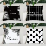 4PCS Home Cotton Decorative Black White Printed Throw Pillow Case Cushion Covers For Sofa Couch Bed Chair