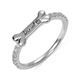 Custom Dog Name Bone Ring Sterling Silver Moissanite Drill Ring for Dog Lover
