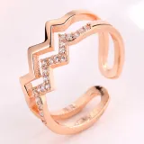 Fashion Jewelry Pure Silver Double Wave V-Shape Diamond Ring for Women With Gift Box