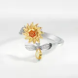 Sterling Silver Rotatable Anxiety Rings for Women Adjustable Cubic Zirconia Sunflower Jewelry Gift
