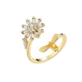 Sterling Silver Rotatable Anxiety Rings for Women Adjustable Cubic Zirconia Sunflower Jewelry Gift