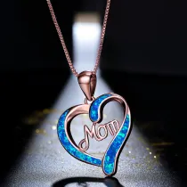 Heart Necklace Mom Letter Blue Gems Jewelry Birthday Mother's Day Gift for Women