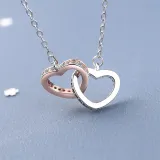 Full Drill Silver Rose Gold Double Heart Ring Diamond Pendant Chain Jewelry Necklace