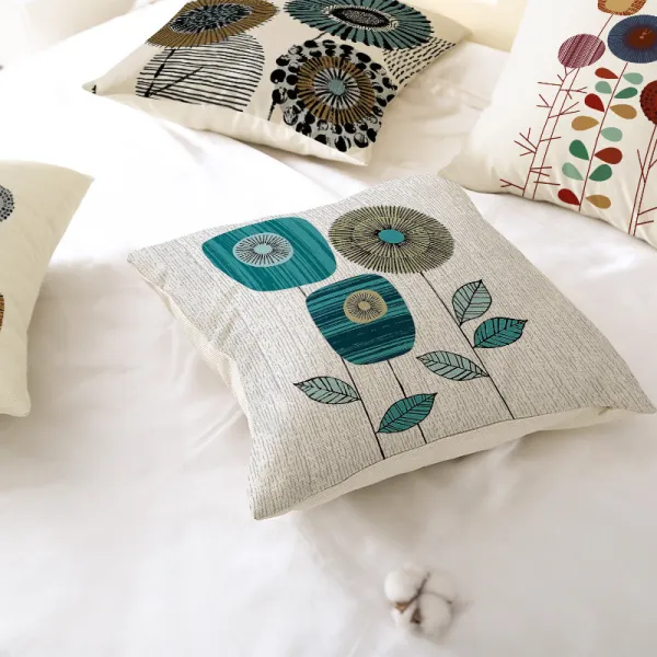 4PCS Home Cotton Plant Printin Decorative Throw Pillow Case Cushion Covers For Sofa Couch Bed Chair