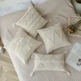 Beige Velvet Wool Decor Tassel Throw Pillow Case Cushion Cover